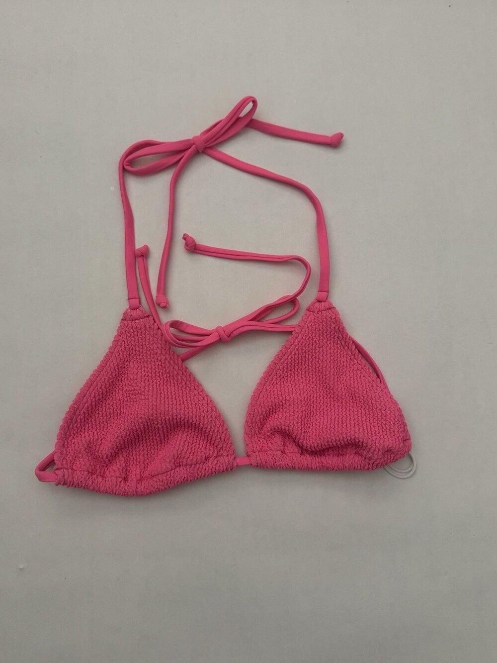 Good American Always Fits Tiny Ties Bikini Top Bright Pink Crinkle Size XS NWT